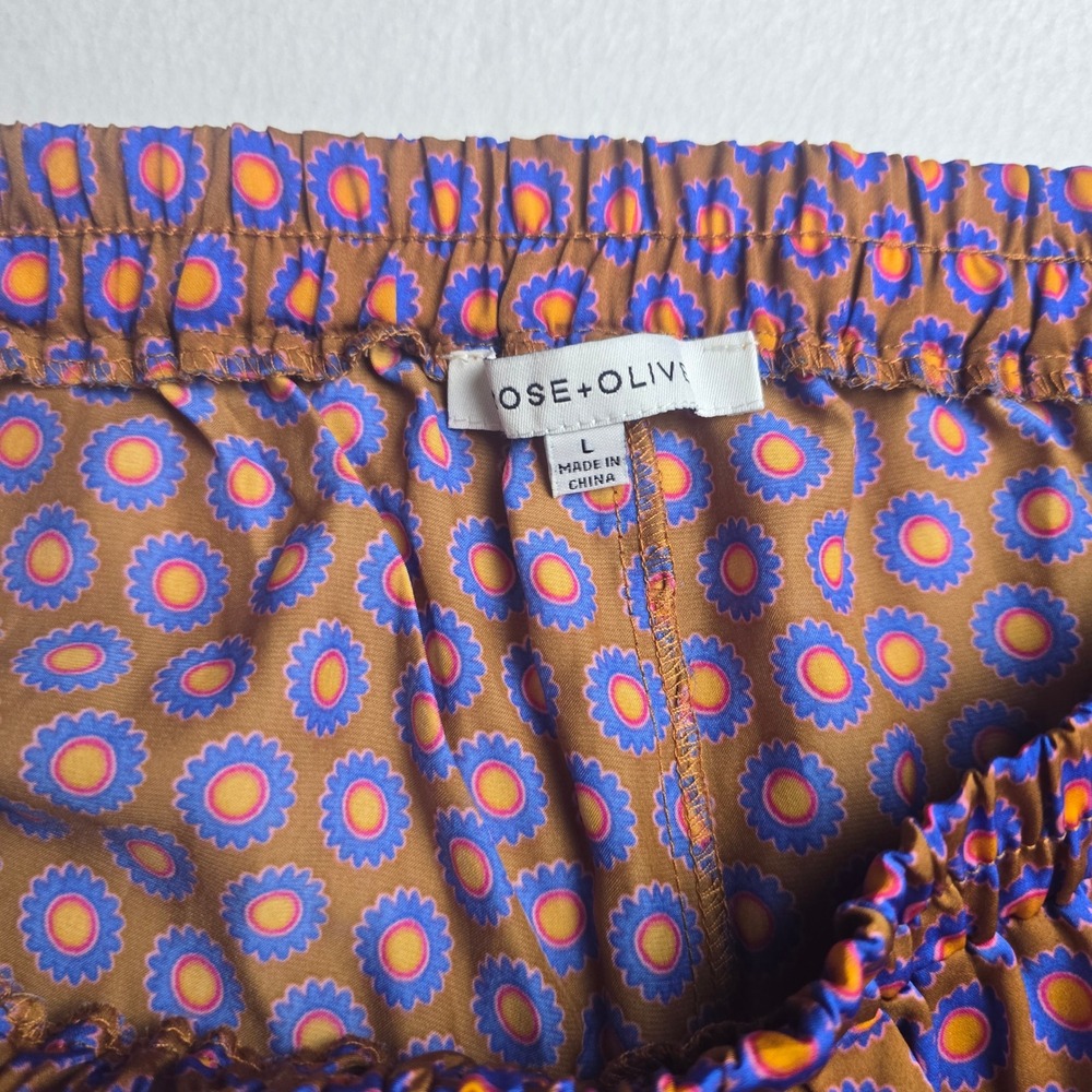 Rose + Olive Boho Set Geometric Print 2 Piece Long Sleeve Shirt Wide Leg Pants L - Picture 14 of 15